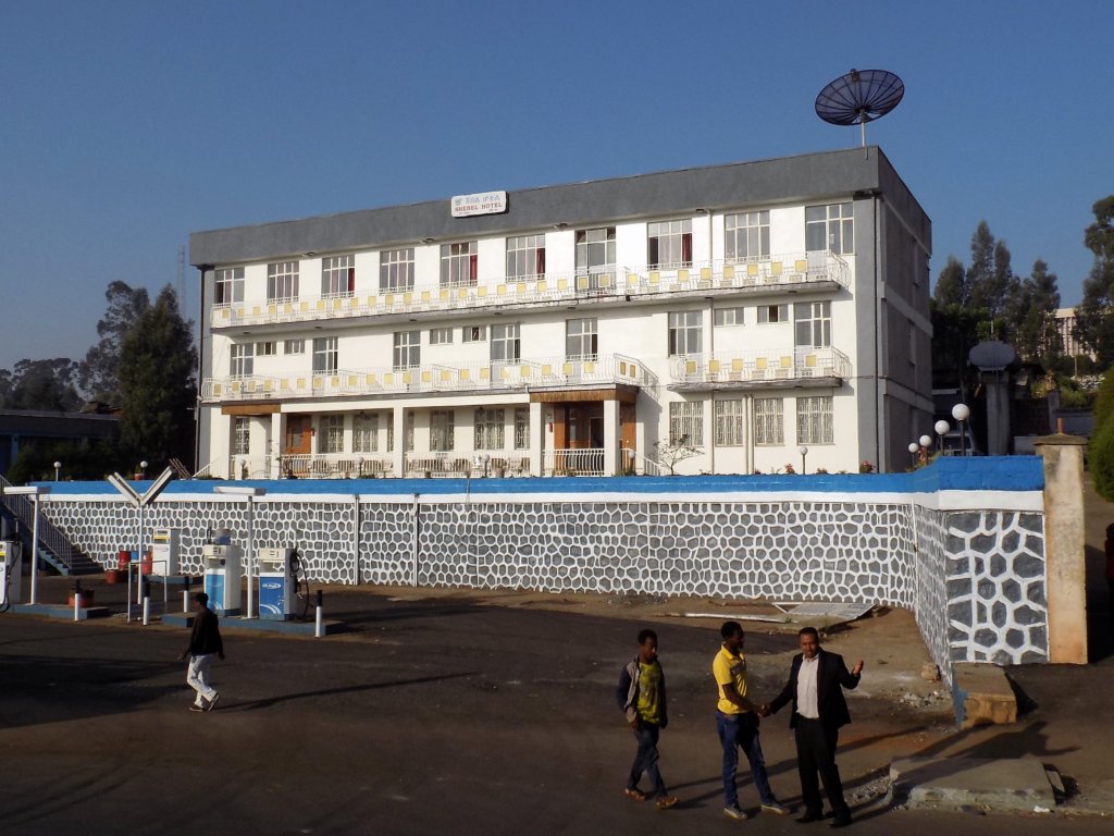 This photo shows the outside of the hotel we stayed in Debre Markos