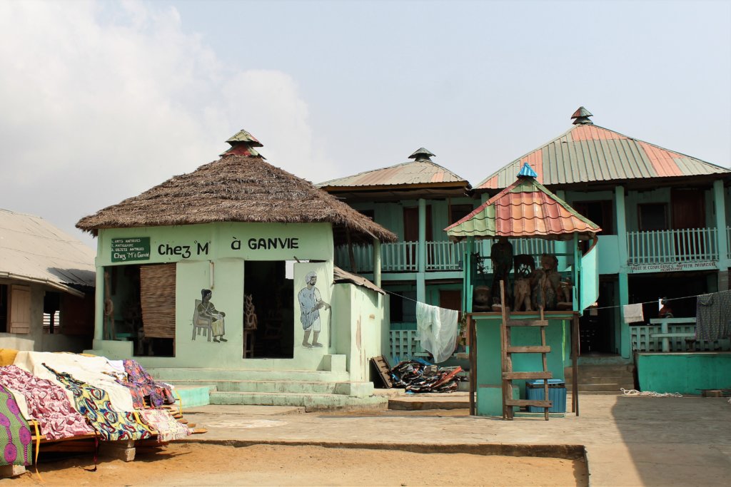 This photo shows the pale green painted hotel where we stayed
