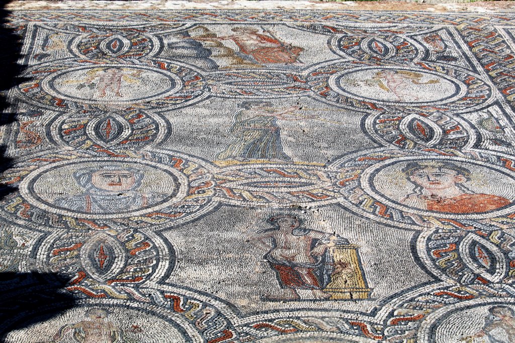 This photo shows one of the floor mosaics at Volubilis