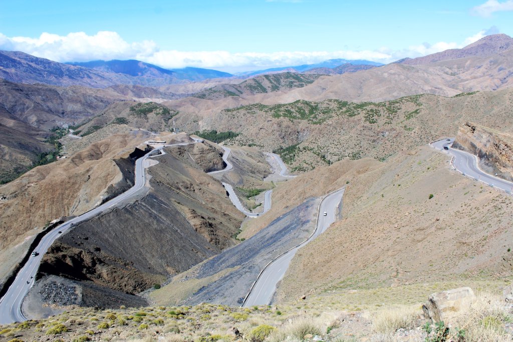 This photo shows the road we'd driven on snaking its way through the High Atlas