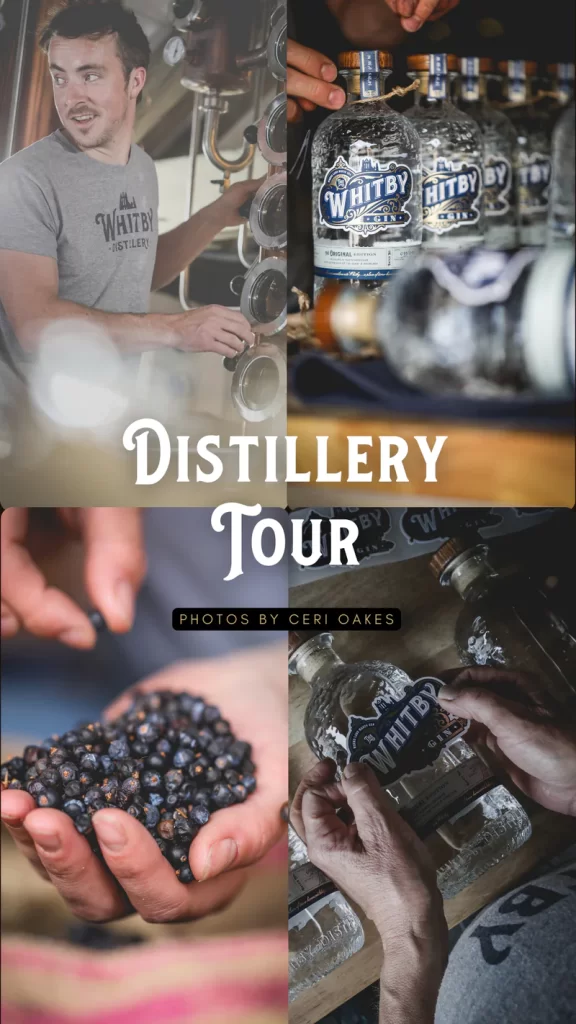 This photo shows four different images from Whiby Distillery.